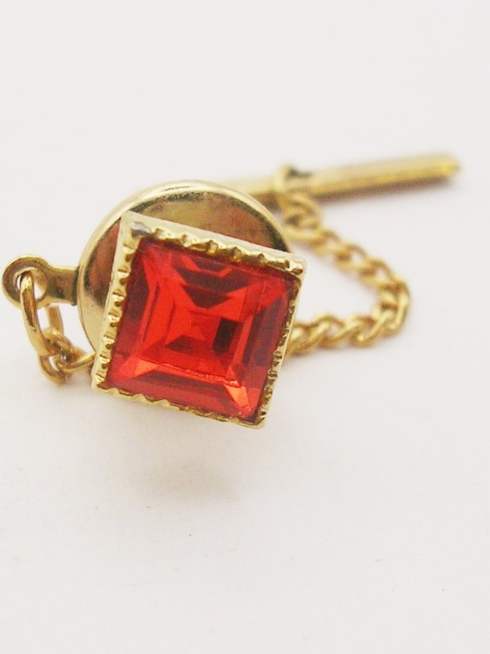 Vintage Tie Tack Pin with Chain square Rhinestone Jewel classic Men Jewelry
